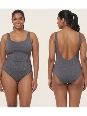 NWT Heat Metallic Black OnePiece Swimsuit with Deep Scoop Cut Back Women’s Sz XL